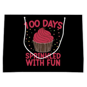 100 Days Sprinkled With Fun Cupcake School Girl Large Gift Bag