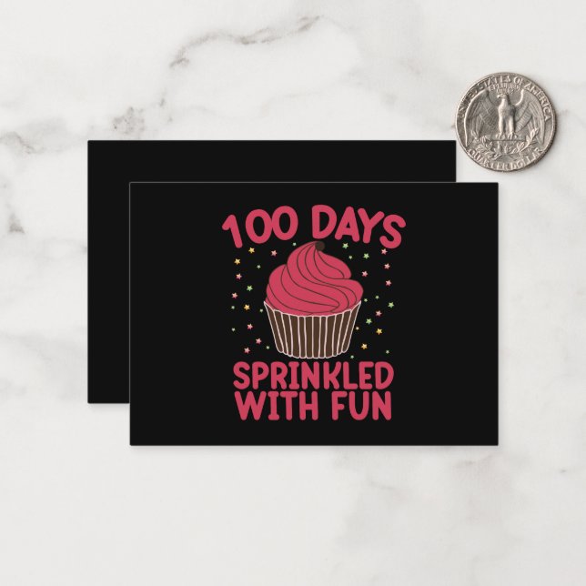 100 Days Sprinkled With Fun Cupcake School Girl  Note Card (Front/Back In Situ)
