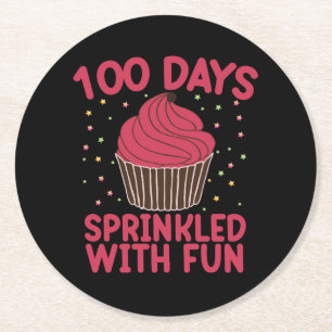 100 Days Sprinkled With Fun Cupcake School Girl Round Paper Coaster