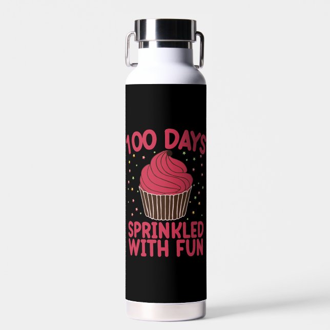 100 Days Sprinkled With Fun Cupcake School Girl  Water Bottle (Front)