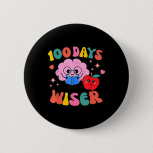 100 Days Wiser Retro Groovy 100 Days Of School Tea Button