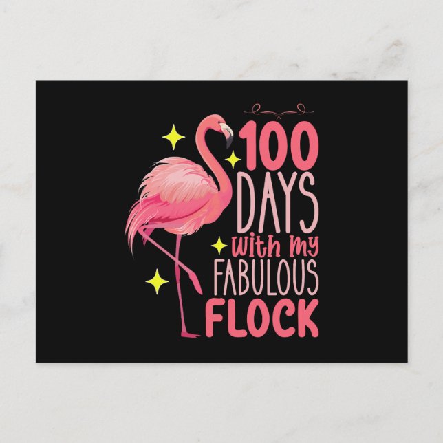 100 Days With My Fabulous Flock Flamingo School Postcard (Front)