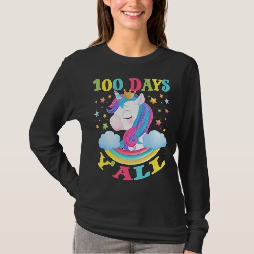 100 Days Yall 100th Day Cute Unicorn Gift Kids Gi T_Shirt