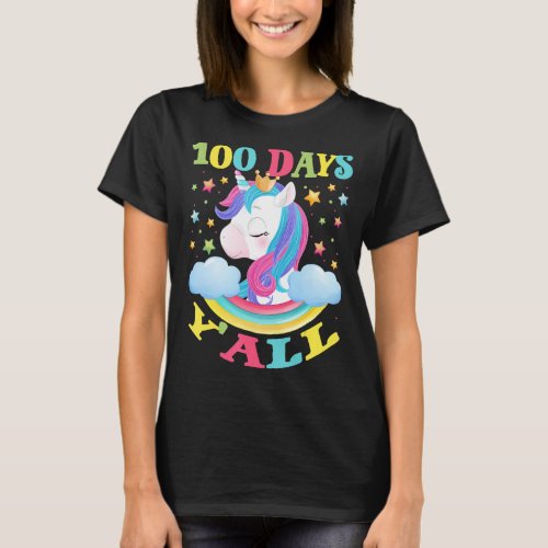100 Days Yall 100th Day Cute Unicorn Gift Kids Gi T_Shirt
