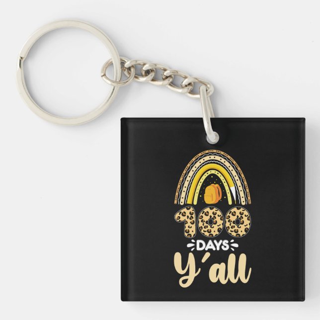 100 Days Y'all 100th Day Of School Leopard Keychain (Front)