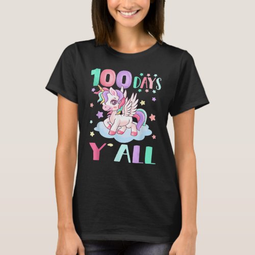 100 Days Yall Unicorn Girls Teens 100th Day of Sc T_Shirt