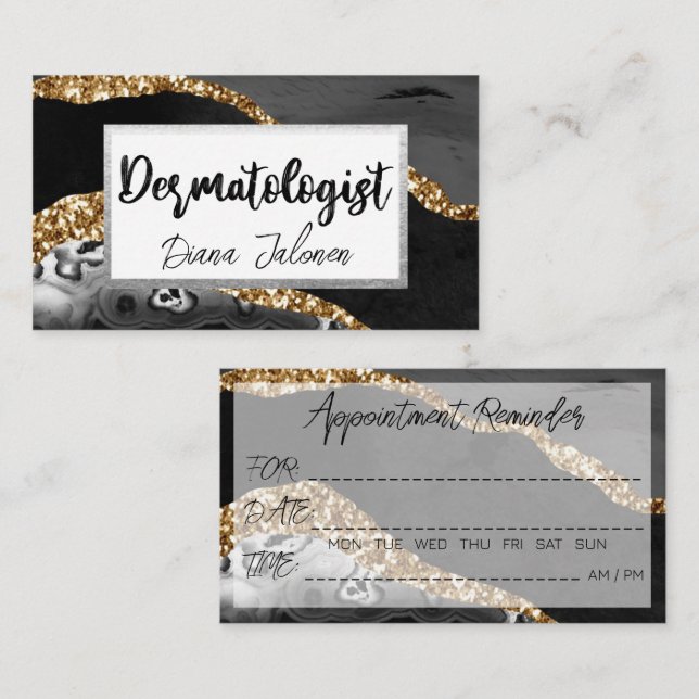 100 Dermatologist Appointment Reminder  Black Gold Business Card (Front/Back)