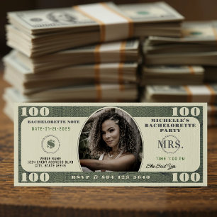 100 Dollar Bill Bachelorette Party Invitation