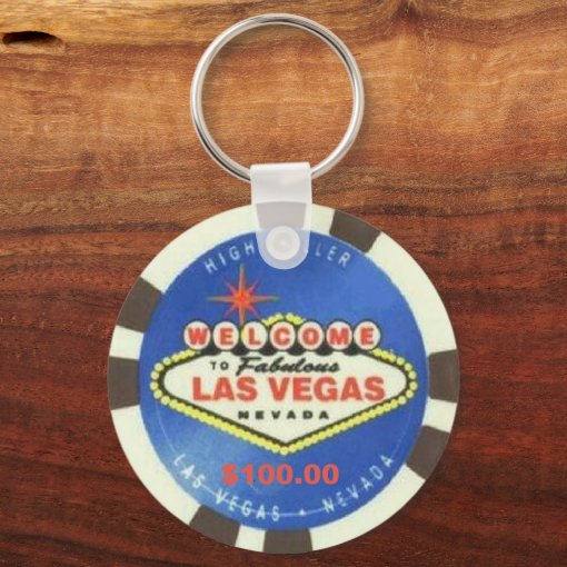 100 Dollar Poker Chip Blue Las Vegas Keychain Zazzle