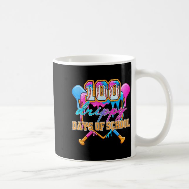 100 Drippy Days Of School Baseball Ice Cream Drip  Coffee Mug (Right)