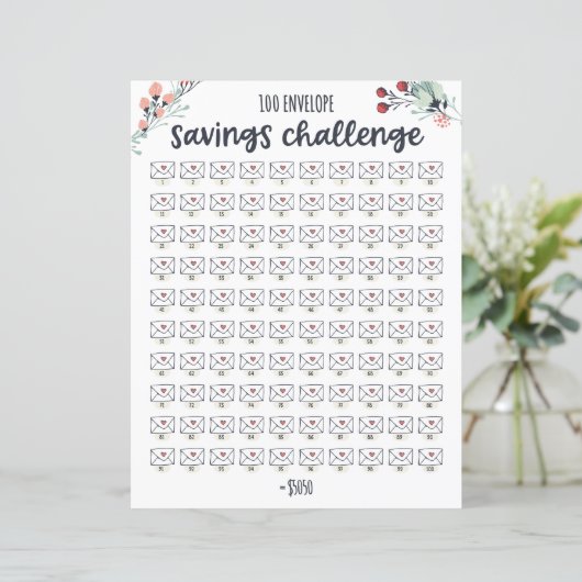 100 Envelope Money Saving Challenge Tracker (Standing Front)