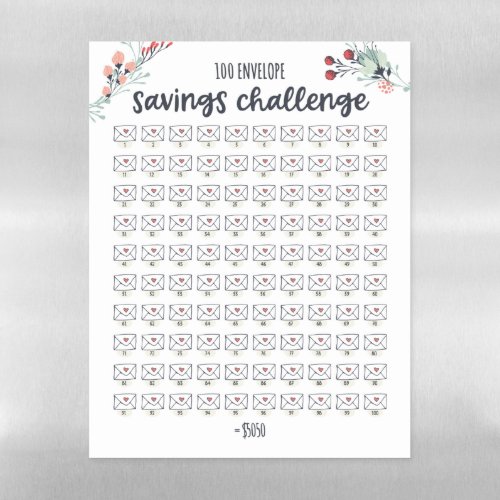 100 Envelope Money Saving Challenge Tracker Magnetic Dry Erase Sheet