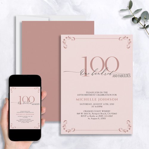 100  Fabulous Blush Pink  Black Birthday Invitation