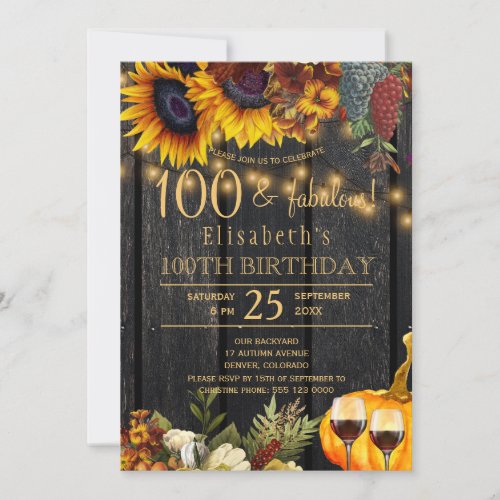 100 fabulous years rustic fall 100th birthday