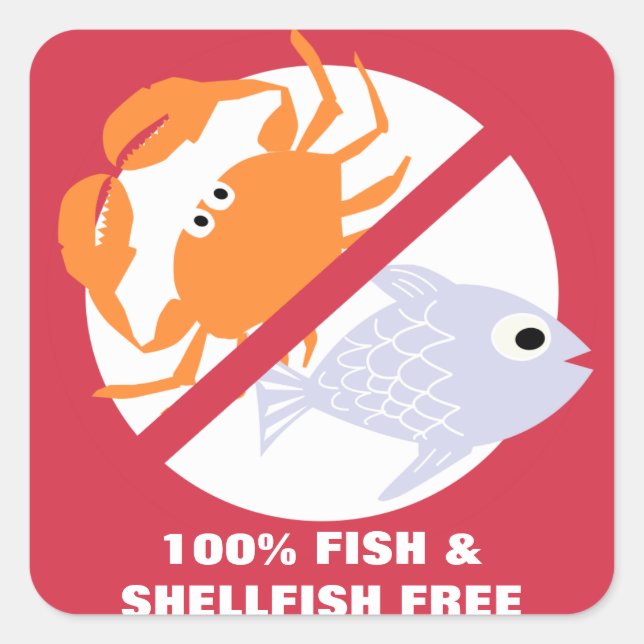 100% Fish and Shellfish Free Alert Stickers (Front)