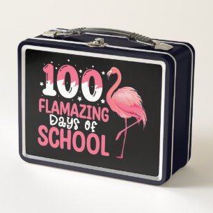 100 Flamazing Days of School Flamingo Teacher Metal Lunch Box