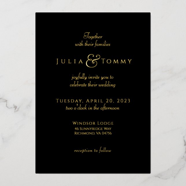 (100% Foil) Black & Gold Elegant  Foil Invitation (Front)
