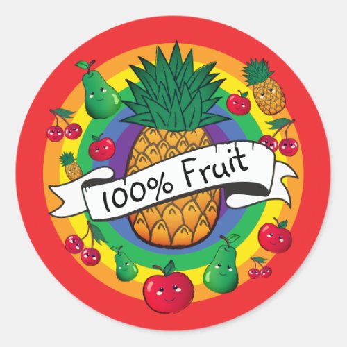 100 Fruit rainbow colored kawaii fruit Classic Round Sticker