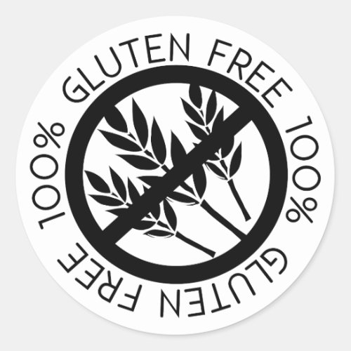 100 Gluten Free No Gluten Simple Black and White Classic Round Sticker