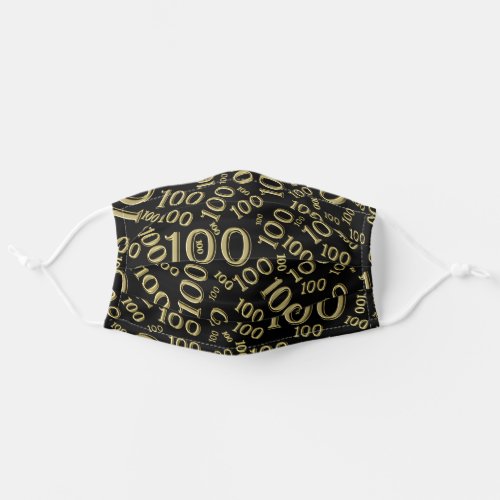 100 Gold  Black Random Number Pattern 100th Bday Adult Cloth Face Mask