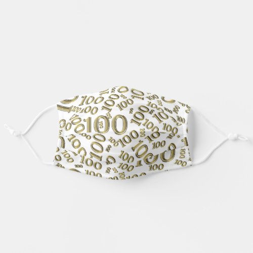 100 Gold  White Random Number Pattern 100th Bday Adult Cloth Face Mask