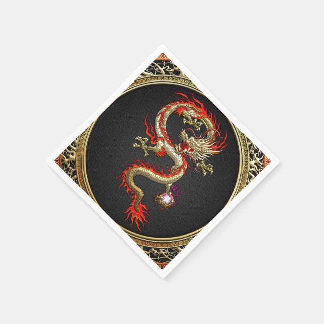 [100] Golden Chinese Dragon Fucanglong Paper Napkins (Corner)