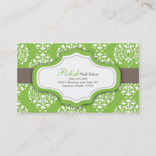 100 Green Damask Nail Technician Business Card