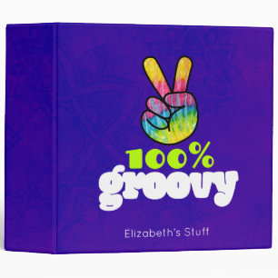 100% Groovy Rainbow Hand Peace Sign 3 Ring Binder