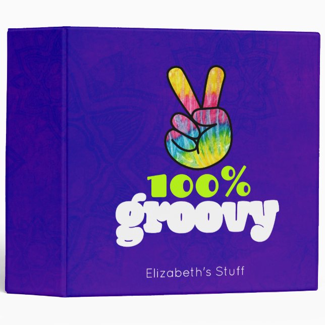 100% Groovy Rainbow Hand Peace Sign 3 Ring Binder (Front/Spine)