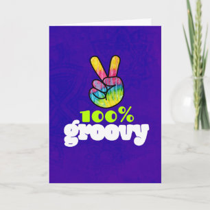 100% Groovy Rainbow Hand Peace Sign Birthday Card