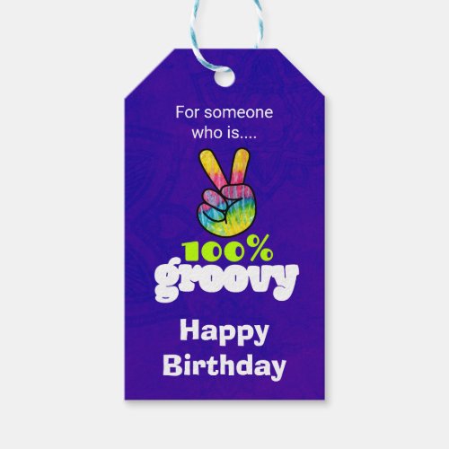 100 Groovy Rainbow Hand Peace Sign Birthday Gift Tags