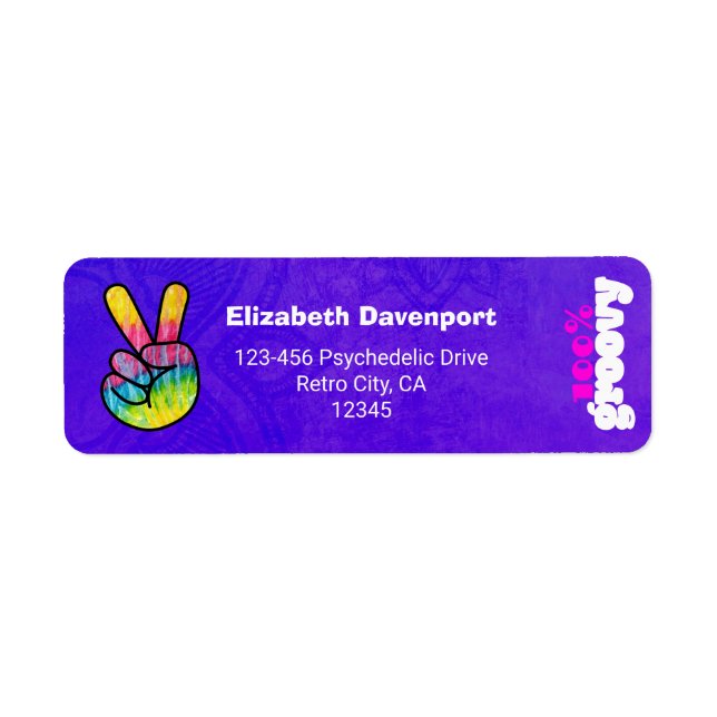 100% Groovy Rainbow Hand Peace Sign Label (Front)