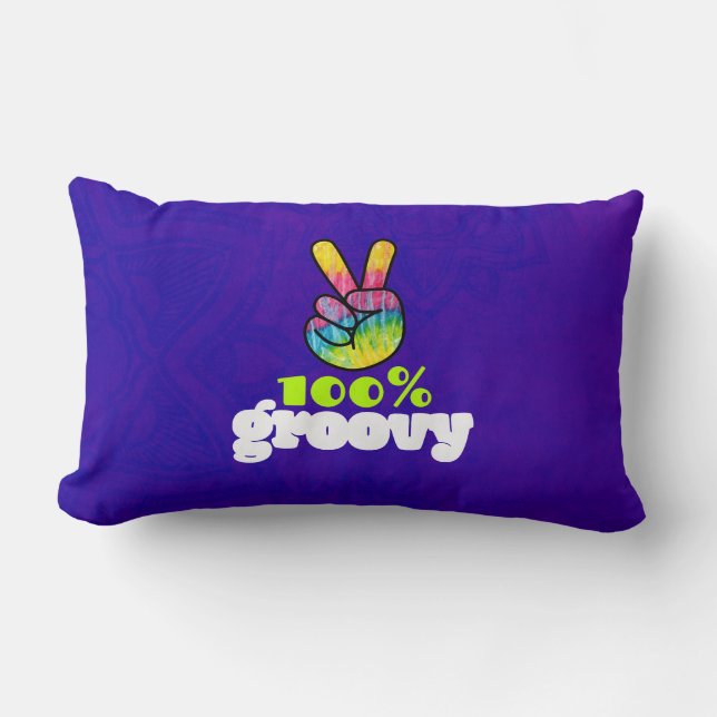 100% Groovy Rainbow Hand Peace Sign Lumbar Pillow (Front)
