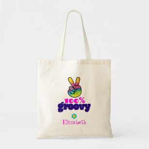 100% Groovy Rainbow Hand Peace Sign Personalized Tote Bag