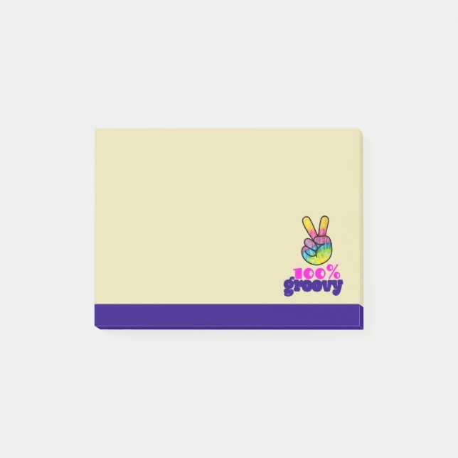 100% Groovy Rainbow Hand Peace Sign Post-it Notes (Front)