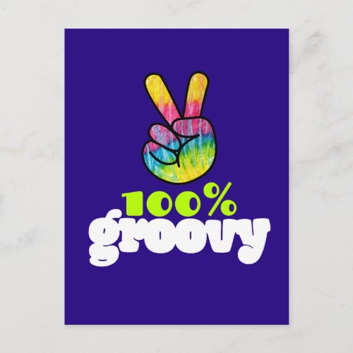 100 Groovy Rainbow Hand Peace Sign Postcard