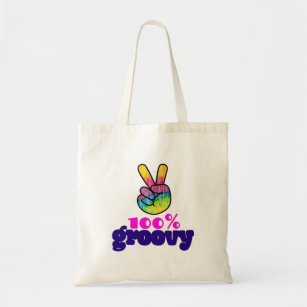100% Groovy Rainbow Hand Peace Sign Tote Bag