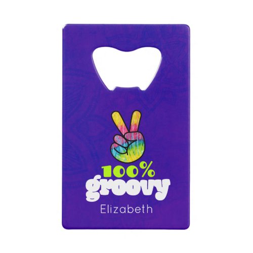 100 Groovy Rainbow with Hand Peace Sign Credit Card Bottle Opener