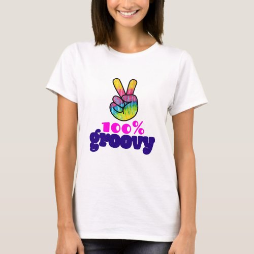 100 Groovy Rainbow with Hand Peace Sign T_Shirt