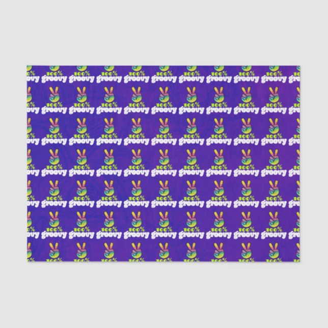 100% Groovy Rainbow with Hand Peace Sign Tissue Paper (Front)