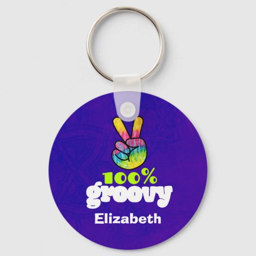 100 Groovy Rainbow with Hand Peace Sign Unique Keychain