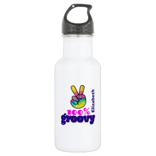 100% Groovy Rainbow with Hand Peace Sign Unique Stainless Steel Water Bottle