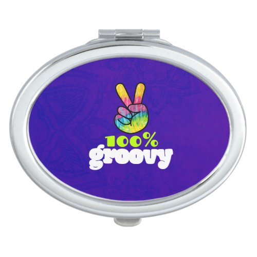 100 Groovy with Rainbow Hand Peace Sign Makeup Mirror
