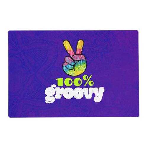 100 Groovy with Rainbow Hand Peace Sign Placemat