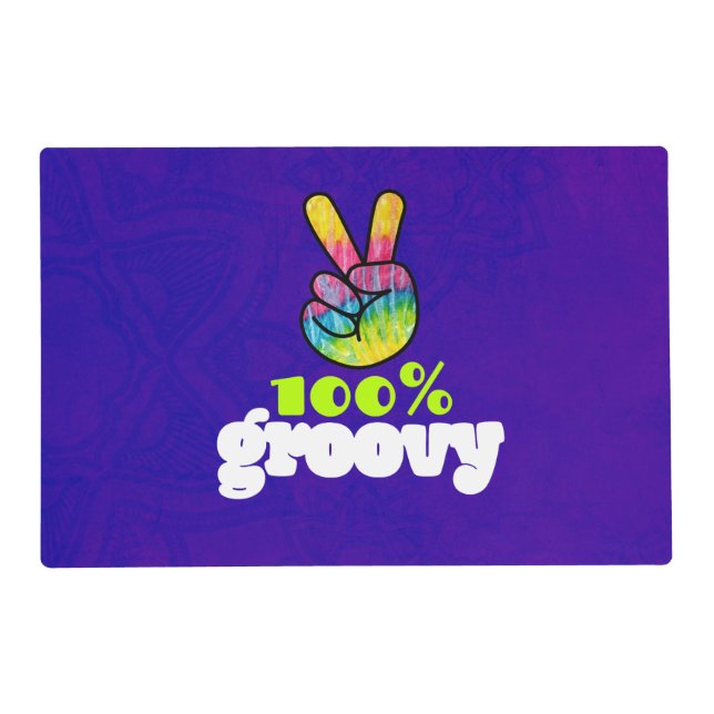 100% Groovy with Rainbow Hand Peace Sign Placemat (Front)