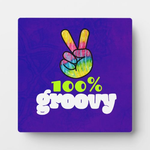 100 Groovy with Rainbow Hand Peace Sign Plaque