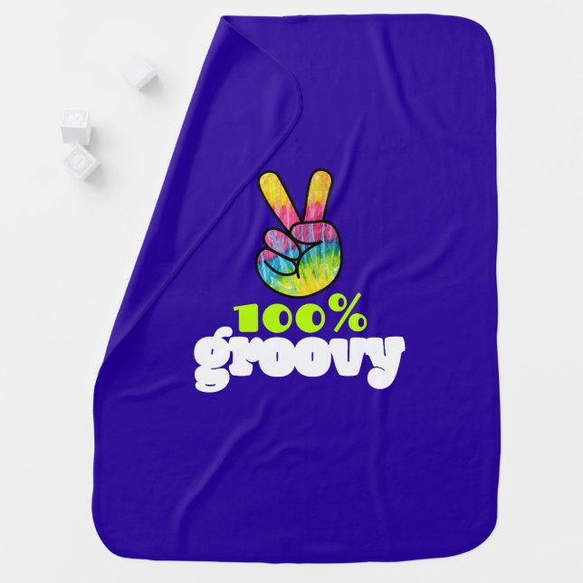 100% Groovy with Rainbow Hand Peace Sign Receiving Blanket (In Situ)