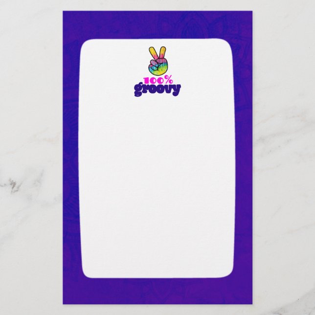 100% Groovy with Rainbow Hand Peace Sign Stationery (Front)