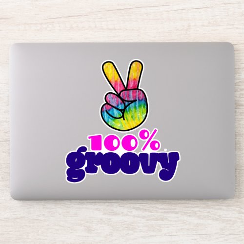 100 Groovy with Rainbow Hand Peace Sign Sticker