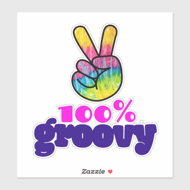 100% Groovy with Rainbow Hand Peace Sign Sticker (Sheet)